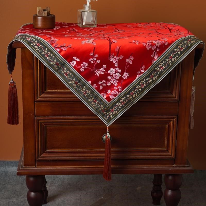 过年红喜庆中式床头柜盖布桌布家用卧室高级定制防尘罩盖巾复古民,居家布艺,床头柜盖布,淘宝优惠券,粉丝福利购,淘宝优惠卷