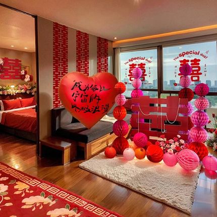 酒店婚房布置套装女方接亲新婚房间娘家客厅装饰结婚全屋用品大全