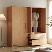 实木橡木推拉门室衣家用衣柜卧代简约现衣橱趟门主卧次卧柜衣柜高