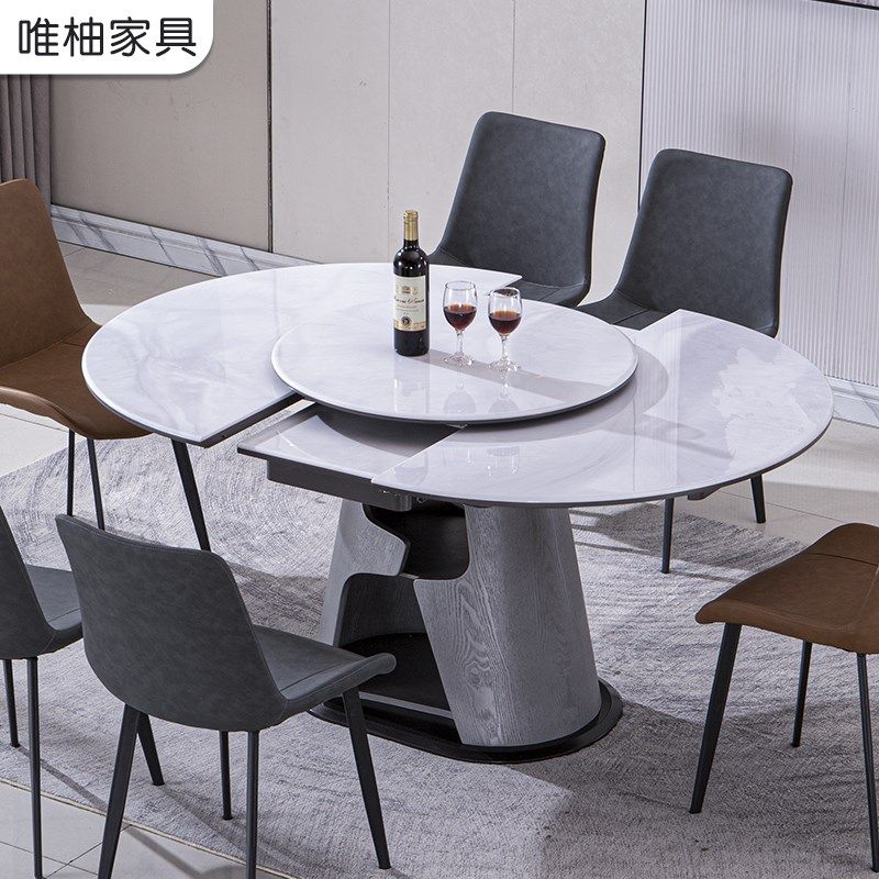 岩板餐桌带转盘202新款小户型客厅家用圆桌可伸缩实木饭桌餐椅子,住宅家具,岩板餐桌,淘宝优惠券,粉丝福利购,淘宝优惠卷