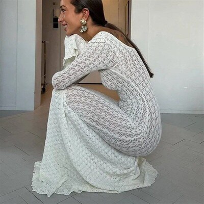 European Womens Ushaped Hollowout Dress Euro Style U Cutout