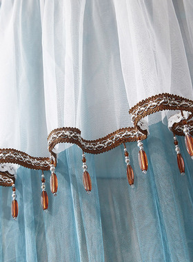 圆顶吊挂式蚊帐 送吸盘粘勾蓝色1.2m1.5m1.8米床拼床圆床吊顶蚊帐