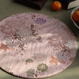 中式圆形宋锦茶垫织锦茶席蜀锦桌垫复古文艺素雅古朴干泡喝茶茶布