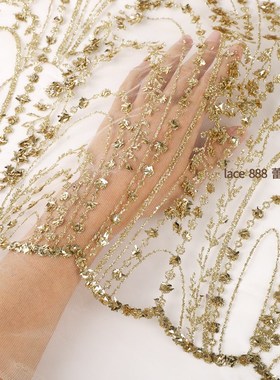 高端新款出口洒金网纱布料礼服舞台裙布料1.5米宽绿色红色香槟色