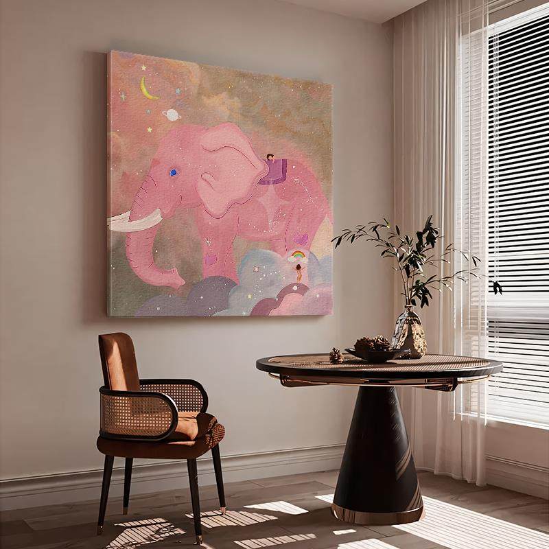 粉色大象客厅装饰沙发背景墙艺术壁画玄关抽象星空肌理油画感挂画,家居饰品,现代装饰画,淘宝优惠券,粉丝福利购,淘宝优惠卷