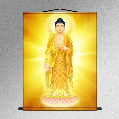 南无阿弥陀佛丝绸卷轴挂画2024新款高清墙画家用画像成品装饰画
