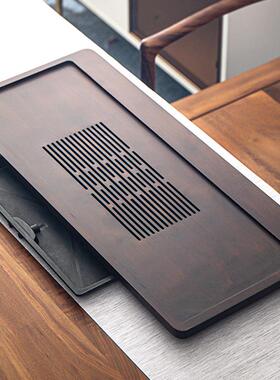 家茶盘沥水茶海一体方抽屉排水式长干泡托盘竹XF-20220制简用储水