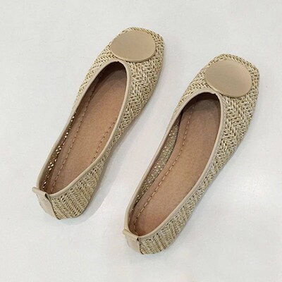 2023 Metal Decoration Shallow Loafers Women Weave Ballet Fla