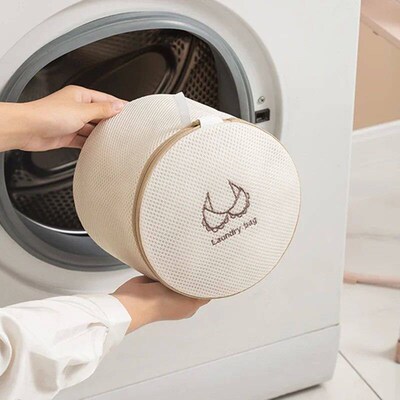 Laundry Bag For Dirty Clothes Fine Mesh Beige Embroidery Thi