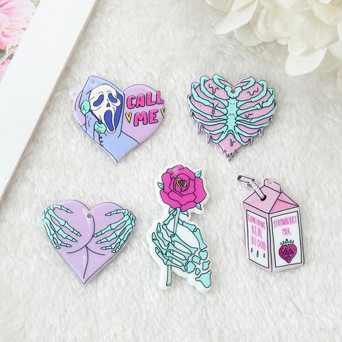 10Pcs Pastel Goth Charms Skull Rose Buttock Creepy Acrylic J
