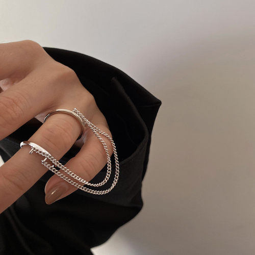2021 Fashion Punk Chain Double Ring Set Women Hip Hop Open R