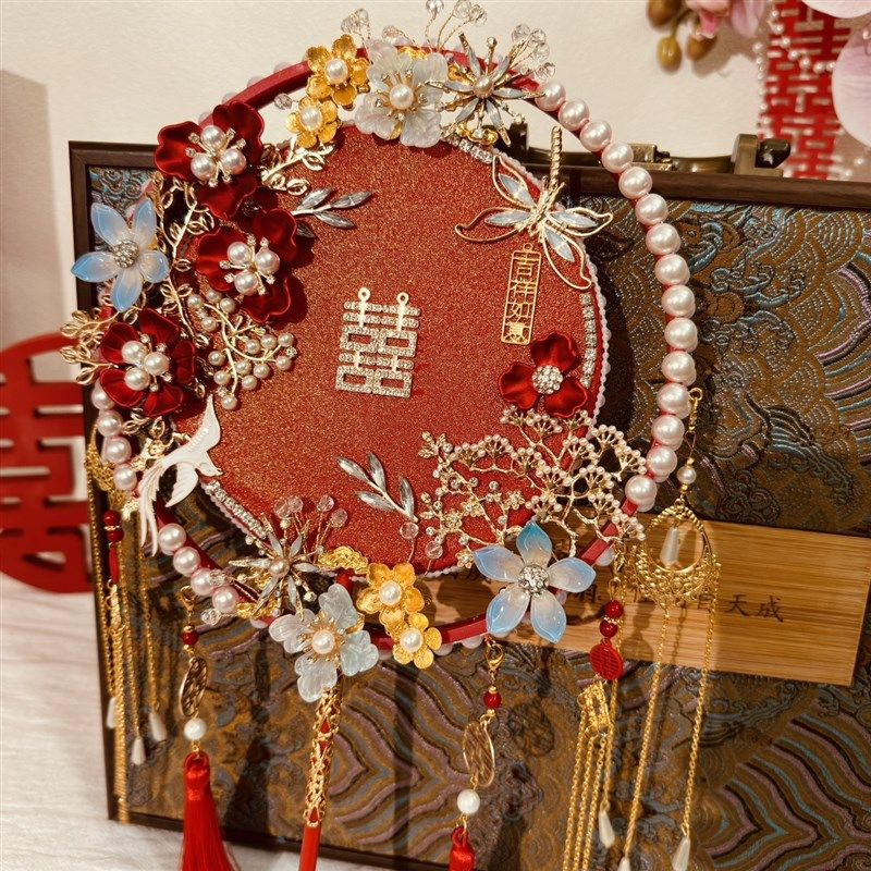 团扇新娘结婚diy材料包秀禾婚扇喜扇婚礼扇子中式手工高级感红色,家居饰品,工艺扇/团扇/喜扇/折扇,淘宝优惠券,粉丝福利购,淘宝优惠卷