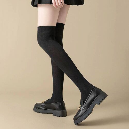 Black White Cotton Socks School Uniform Highschool Girl JK