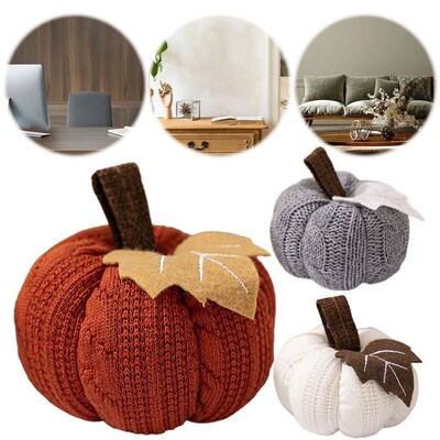 1-3PCS Autumn New Knit Mini Pumpkin with Maple Leaf Decorati
