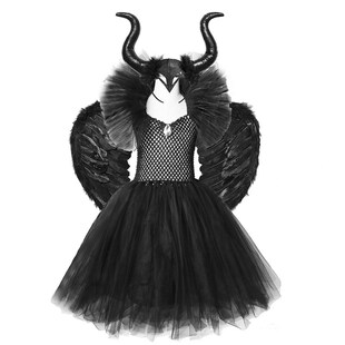 Solid Black Maleficent Halloween Costumes Girls Kids Witch L