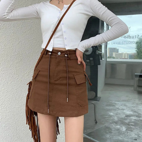 Cargo Mini Denim Skirts Women Summer  Army Green Multi