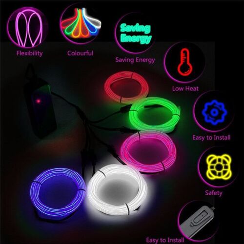 Flexible Neon Light Glow EL Wire Rope Cable LED Lights For C