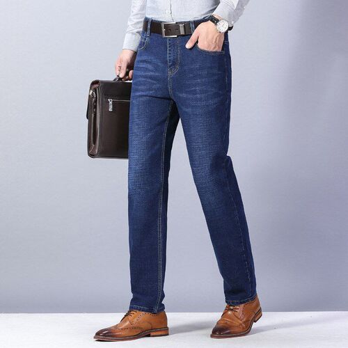 Mens Elastic Casual Long Pants Straight Jeans for Four Seaso