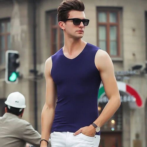 Mens Close-fitting Vest Fitness Elastic Casual V-neck Breat