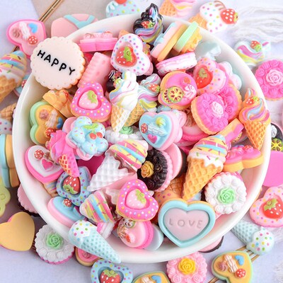 20 Pcs Candy Cake Material Kit 3D Resin Flat Cabochons Embel
