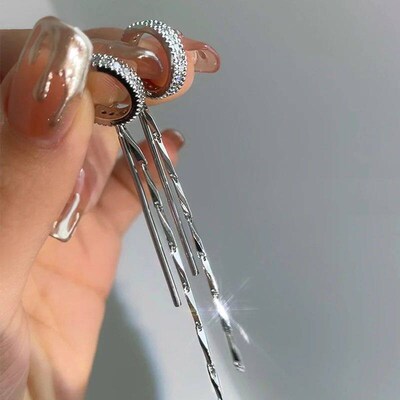 Silver Color Crystal Tassel Non-Piercing Cuff Ear Clip Earri