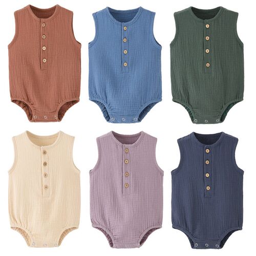 Ins Baby Jumbo Gauze Thin Sleeveless Newborn Clothes Climbin