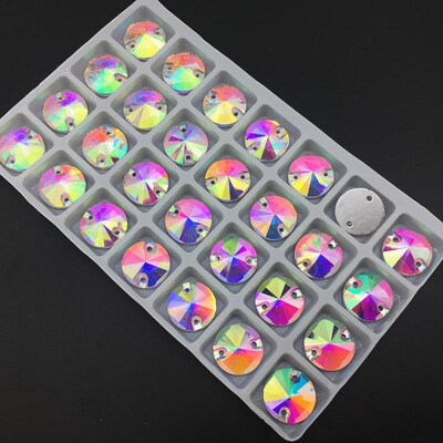 8mm 10mm 12mm 14mm Round Rivoli Glass Sew On Rhinestones Cry