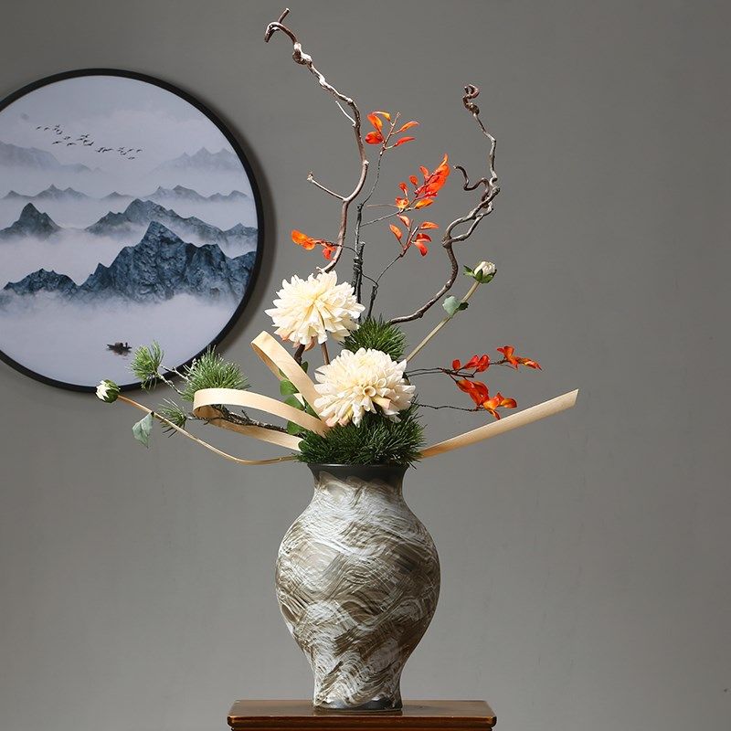 复古侘寂风素雅艺术窄口花瓶创意插花花瓶客厅茶室粗陶桌面摆件,家居饰品,花瓶,淘宝优惠券,粉丝福利购,淘宝优惠卷