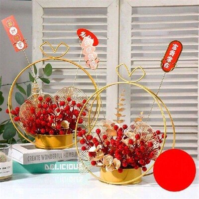Chinese Red Fortune Fruit Lucky Holly Fruit Metal Vase