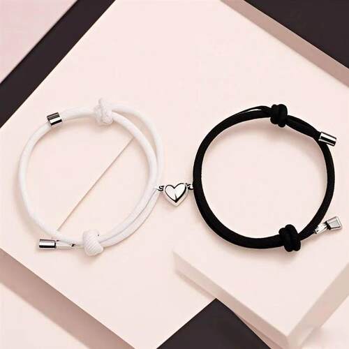 2 Pieces Set Black White Hand Rope Love Magnetic Couple Brac