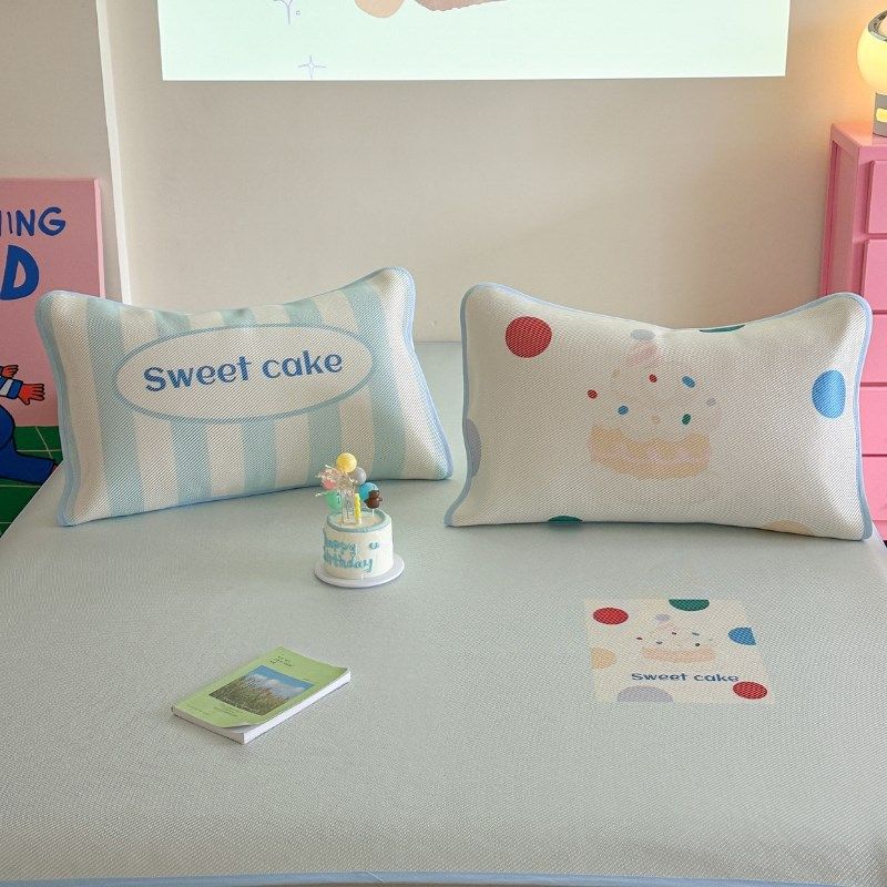 【奶油泡芙】夏季凉席三件冰丝凉感冰藤席少女心可爱卡通可机洗,床上用品,冰丝席,淘宝优惠券,粉丝福利购,淘宝优惠卷