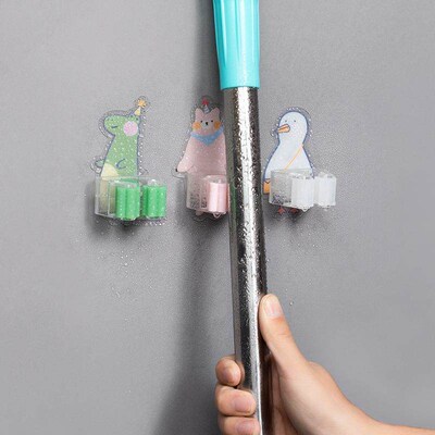Mop Head Clamp Bathroom Storage Rack Wall-Mounted Drill-Free