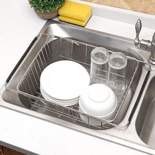 Stainless Steel Adjustable Sink Dish Drain Rack Single Layer
