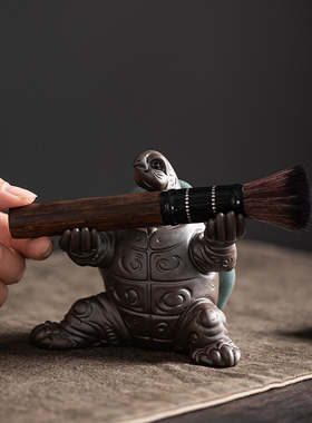 陶瓷长寿乌龟摆件创意办公桌面笔架养壶笔托茶道装饰摆设茶宠茶玩