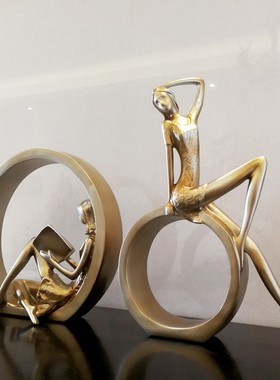 欧式复古坐圆圈女孩客厅装饰摆件家居饰品抽象创意人物摆设礼品