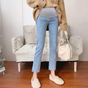 Straight Jeans Denim Len Maternity Autumn Sretch Spring