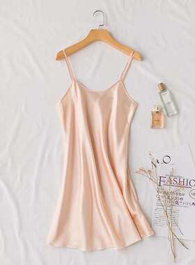 Solid color open back suspender nightgown 纯色露背吊带睡裙女