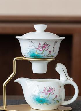 陶一泡瓷羊F97H9SS9脂玉全自动装茶懒人茶具套磁吸出水整套