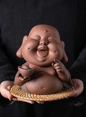 招财弥勒紫砂茶宠可养创意手工茶玩茶桌茶台装饰精品摆件茶具配件