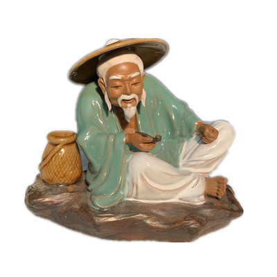 石湾公仔陶瓷摆件创意工艺品假山盘景鱼缸姜太公钓鱼摆件礼品渔翁