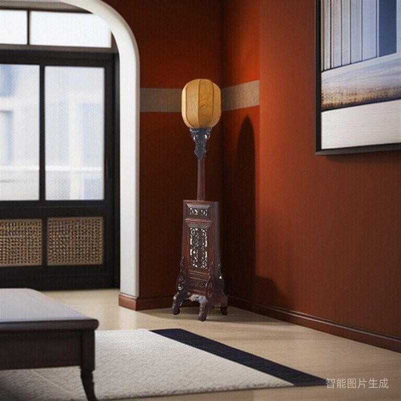 落地灯实木中式宫灯笼茶楼酒店灯架民宿装饰灯明清仿古雕花升降灯