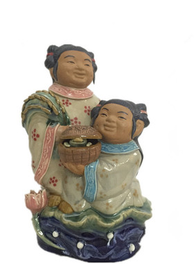 石湾公仔陶瓷和合人物摆件创意家居电视柜工艺品客厅摆设亲友送礼