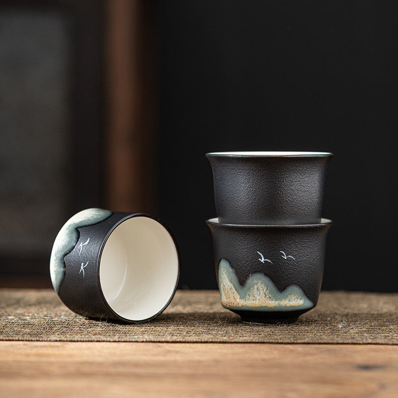羡安黑陶山水茶杯创意陶瓷家用办公室主人杯磨砂功夫小茶碗品茗杯,餐饮具,茶杯,淘宝优惠券,粉丝福利购,淘宝优惠卷