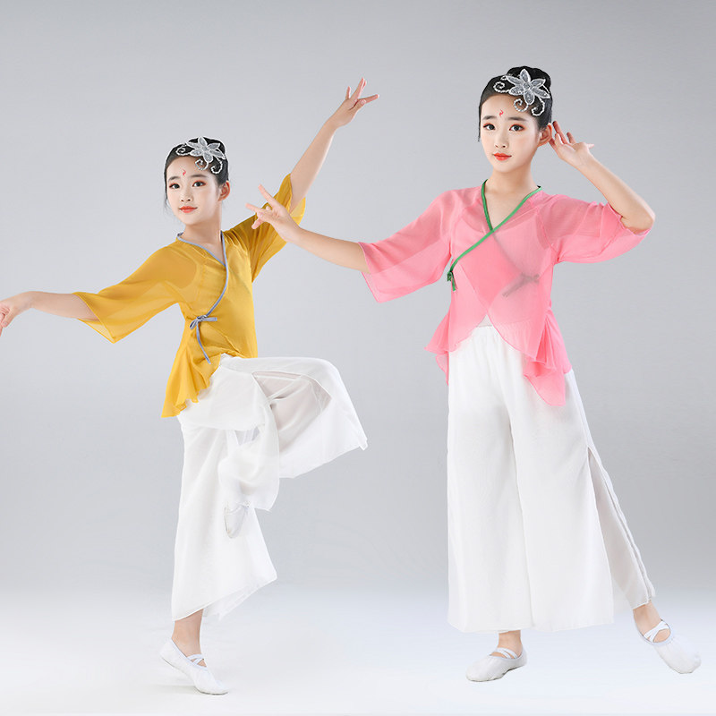 新款休闲白色垂感雪纺阔腿裤儿童身韵飘逸夏女童古典舞演出舞蹈裤,童装/婴儿装/亲子装,儿童演出服,淘宝优惠券,粉丝福利购,淘宝优惠卷