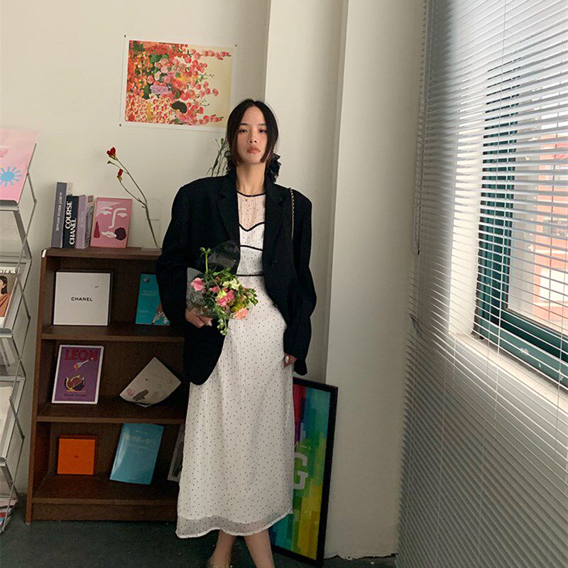 阿树家 立体廓感西装外套女2025春季新款一片式百褶半身裙套装
