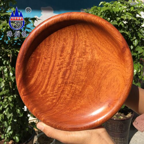 缘创艺缅甸花梨木瓜果碟大果紫檀整木料客厅桌面收纳实木小号盘子