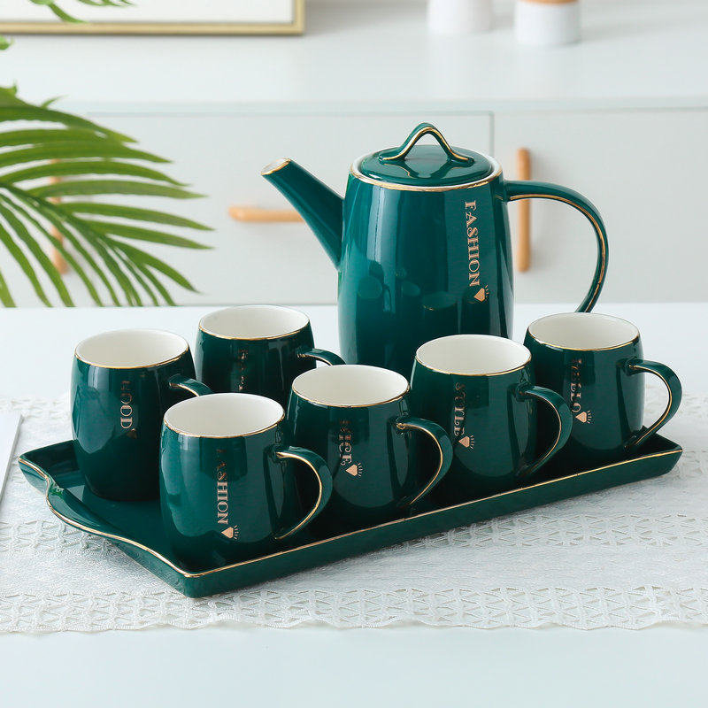 轻奢水杯套装北欧茶壶套杯家用客厅欧式陶瓷杯子水具水壶杯具套装