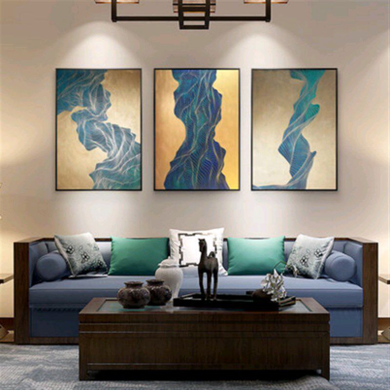 抽象金线立体油画沙发背景墙装饰画客厅壁画新中式挂画抽象艺术画