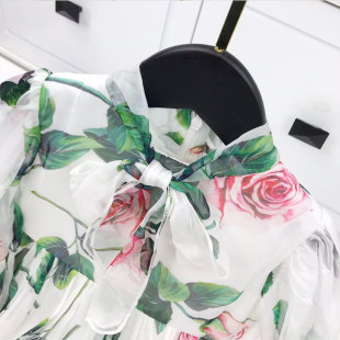 高端女童长袖连衣裙春秋新款儿童雪纺大摆裙女孩花朵公主裙中大童