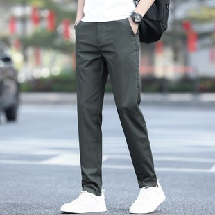 2024新款男士商务米白色休闲裤修身直筒早春裤子男式长裤夏季薄款